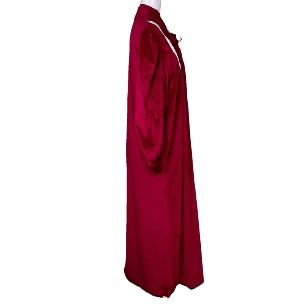 Women’s 80s Prairie‎ Red Velvet Cottagecore Boho Victorian Maxi Nightgown Sz Med